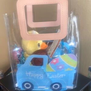 Clear Easter Gift Bag with Duck and Blue Truck Design